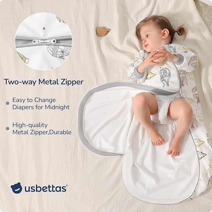 Baby Sleep Sack 6-12 Months, Cotton Detachable Long Sleeve Sleep Sack, 1.0 Tog Toddler Sleeping Sack with Temperature Strips, 2-Way Zipper Wearable Blankets for Newborns, Hot Air Balloon-CubbioJoy