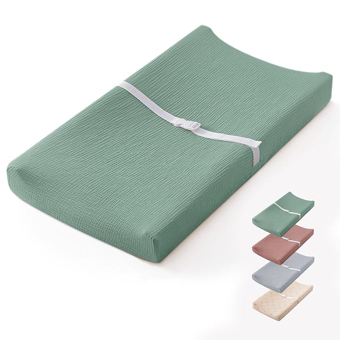 Blissful Diary Muslin Baby Changing Pad with Waterproof Lining Foam, Diaper Changing Table Pad with Cover for Dressers (Roman Green, Rectangular)-CubbioJoy