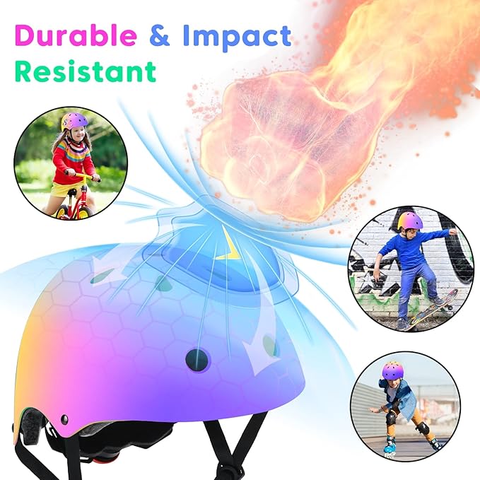 Color Gradient Adjustable Kids Bike Helmet Toddler Skateboard Helmets Boys Girls Child Ventilation Helmet for Multi-Sports Skating Cycling Scooter Balance-CubbioJoy