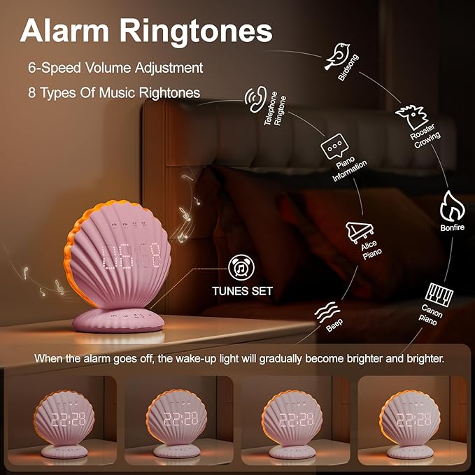 Alarm Clocks for Bedrooms,Portable Bluetooth Speaker,White Noise Sound Machines,Song 20/40/60 Timer,RGB Night Light,Bedroom Decor Aesthetic,Ideal Gift for Adult Women Teen Girls Boys(Pink)-CubbioJoy