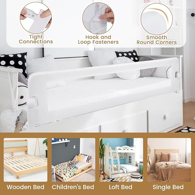 BABY JOY Bed Rails for Toddlers, Extra Long, Swing Down Safety Bed Guard for Convertible Crib, Folding Baby Bedrail for Kids Twin, Double, Full Size Queen & King Mattress (71", White)-CubbioJoy