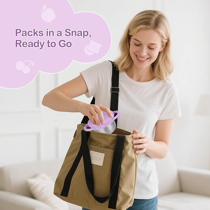 2 Pack Snack Cups for Toddlers Spill Proof - Detachable Stainless Steel Toddler Snack Cups with Silicone Lids & Handles - Dishwasher Safe Baby Snack Containers for Mess-Free Snacking (Red and Purple)-CubbioJoy