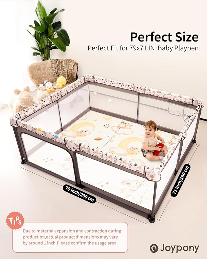 Baby Play Mat, 79 x 71 Inches Extra Large Foldable Play Mats for Babies and Toddlers, Waterproof & Anti-Slip Portable Baby Floor Mat for Tummy Time, Foam Baby Mat for Floor with Travel Bag-CubbioJoy