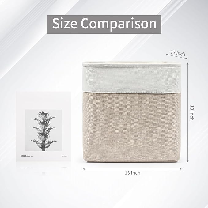 13x13 Cube Storage Bins, Collapsible Fabric Storage Box, 4 Pack Closet Baskets with Handles for Organizing, Shelf, Toys, Clothes, Home, Office, Nursery (Beige&White)-CubbioJoy