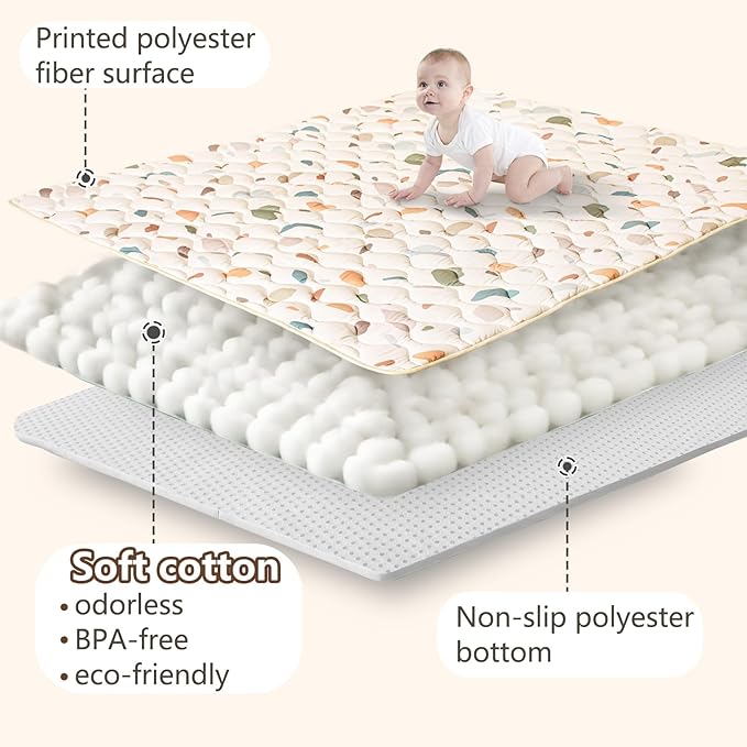 Baby Play Mats for Floor, 71”x59” Upgraded Thickness & Larger Super Soft Playmat for Babies and Toddlers, Foldable Washable, Upgrade Anti-Slip Crawling Mat for Playpen(Boho Color Blocks)-CubbioJoy