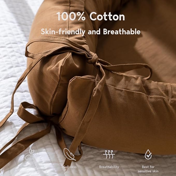 Infant Lounger, Baby Nest Cover for Baby Girls & Boys, Newborn Essentials for Baby 0-18 Months, 100% Cotton Breathable (Golden_Brown)-CubbioJoy