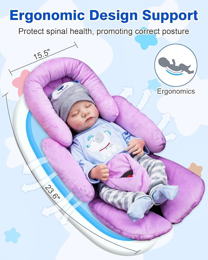 Infant Car Seat Insert with Shoulder Pads & Crocth Covers, Ultra Thick Carseat Head Support for Infant, Reversible Car Seat Insert for Newborn, Baby Car Seat Cushion for Stroller, Swing, Bouncer-CubbioJoy