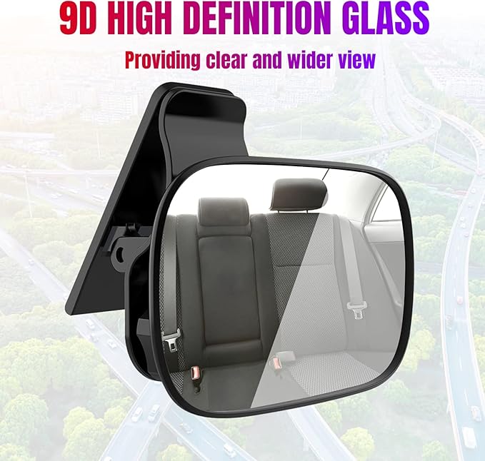 Car Interior Rearview Baby Mirror, Universal Wide Angle Convex Mirrors Clip On Mirror for Infant Toddler Child Backseat, 360° Freely Adjustable. (Black)-CubbioJoy