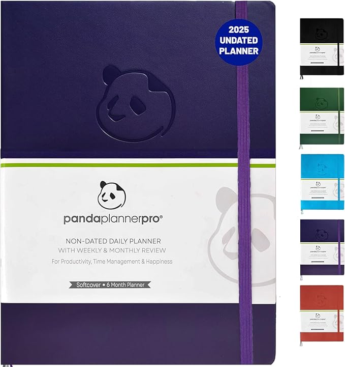 Panda Planner Pro Undated Daily Planner 2025-2026 with Hourly Schedule 8.5"x11" - To Do List Notepad, Daily Journal, Goal Planner, Habit Tracker, Gratitude Journal - Home/Office Supplies - Purple-CubbioJoy