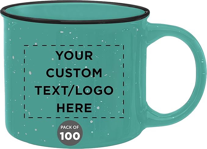 DISCOUNT PROMOS Custom Ceramic Campfire Coffee Mugs 13 oz. Set of 100, Personalized Bulk Pack - Perfect for Tea, Espresso, Cappuccino, Hot Cocoa - Mint-CubbioJoy