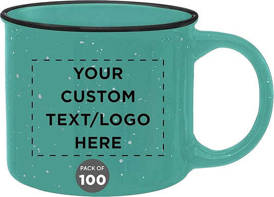 DISCOUNT PROMOS Custom Ceramic Campfire Coffee Mugs 13 oz. Set of 100, Personalized Bulk Pack - Perfect for Tea, Espresso, Cappuccino, Hot Cocoa - Mint-CubbioJoy