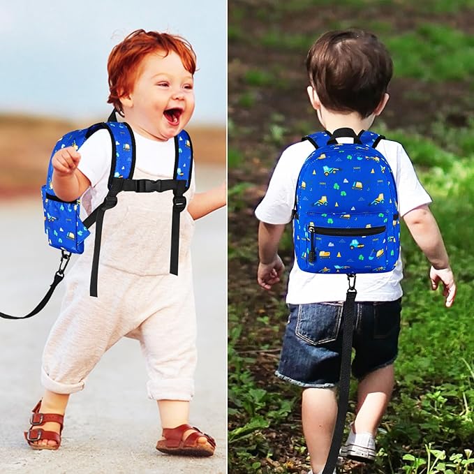 Accmor Toddler Backpack Leash, Mini Child Backpack with Anti Lost Wrist Link, Cute Kids Backpack Leash Walking Harness for Outdoor Travel, Small Excavator Backpack Tether for Baby Boys Girls Ages 1-3-CubbioJoy