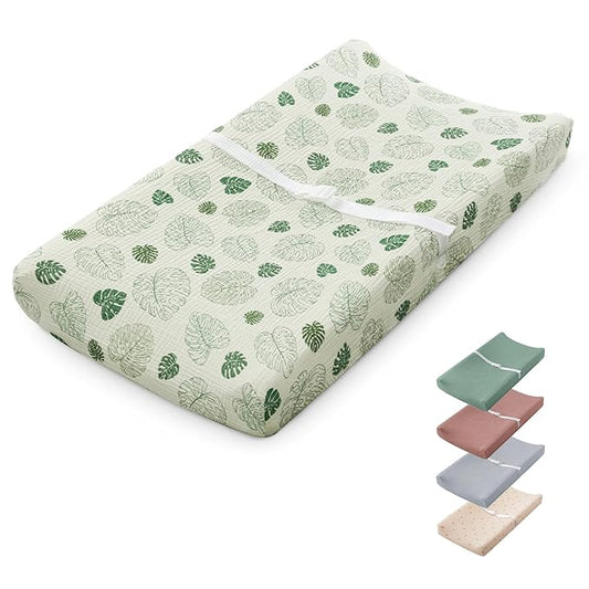 Blissful Diary Muslin Baby Changing Pad with Waterproof Lining Foam, Diaper Changing Table Pad with Cover for Dressers (Monstera, Rectangular)-CubbioJoy