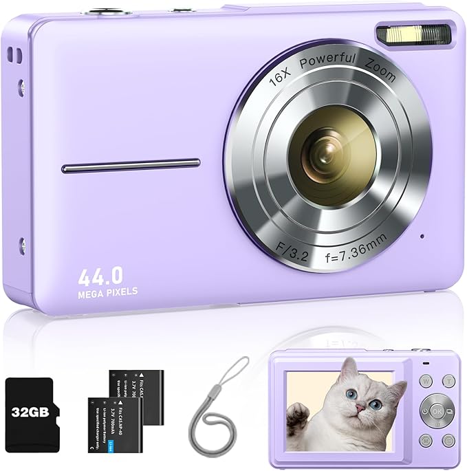 Digital Camera, Kids Camera FHD 1080P Point and Shoot Camera with 16X Zoom Anti Shake, Small Compact Camera for Teen Starter Children Kid Student Girl Boy(Purple)-CubbioJoy