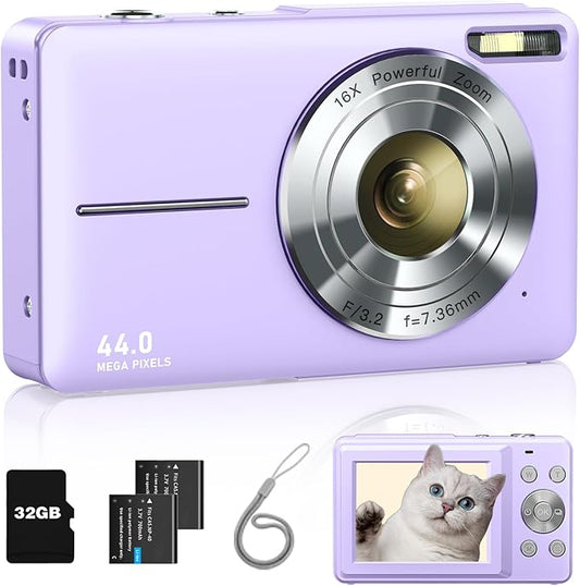 Digital Camera, Kids Camera FHD 1080P Point and Shoot Camera with 16X Zoom Anti Shake, Small Compact Camera for Teen Starter Children Kid Student Girl Boy(Purple)-CubbioJoy