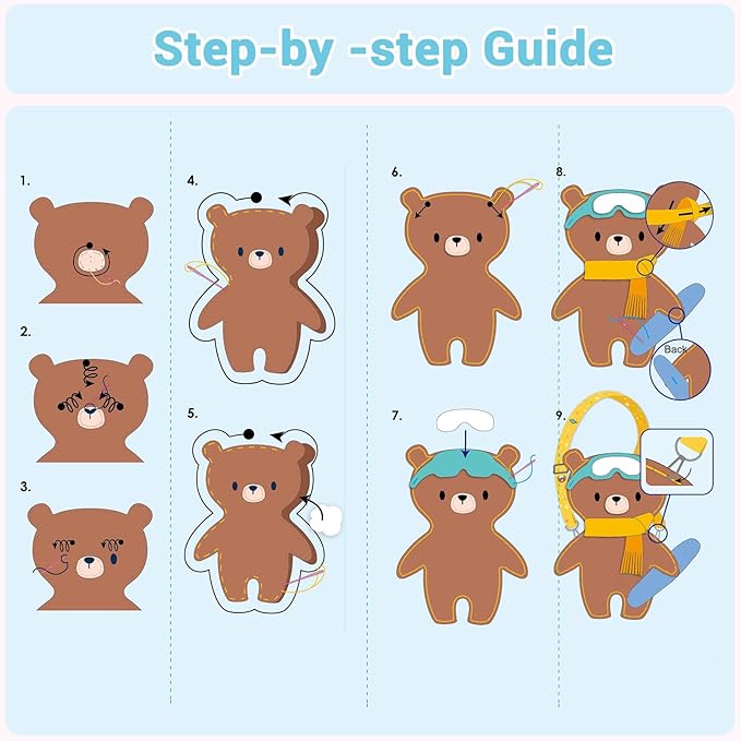 Avenir Sewing Kit for Kids Birthday Gifts for Kids Aged 6 Corduroy Fabric With Shoulder Strap Safe Needles Pre-cut Felt Easy DIY Arts and Crafts for Boys and Girls Stuff No Mess with Full Instructions-CubbioJoy