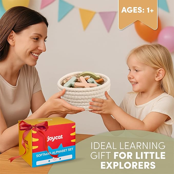 JoyCat Silicone Alphabet Magnetic Letters, 26 Uppercase ABC Fridge Magnets for Toddlers & Kids, Baby Learning Refrigerator Toy Set, Preschool Birthday Gifts for Boys Girls Age 1+ (Muted Color)-CubbioJoy