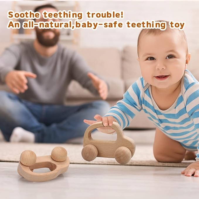TOY Life Wooden Toys Cars, Montessori Toys for Babies 0-6-12 Months, Rattle Cars for Toddlers 1-3, Wooden Baby Toys Gift 1 Year Old, Baby Boy Girl Nursery Decor, 1 Year Old Boy Birthday Gift-CubbioJoy