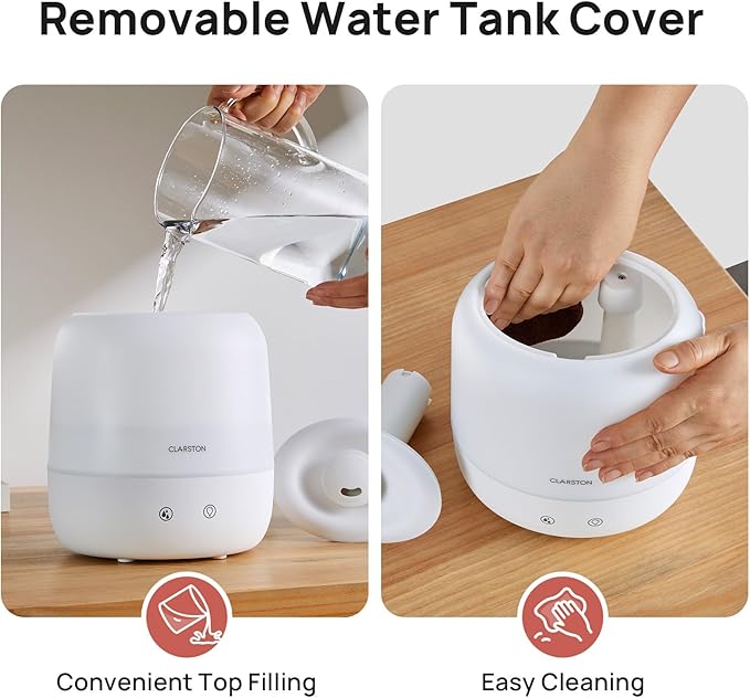 2L Cool Mist Humidifier for Bedroom with 360° Adjustable Nozzle, High and Low Mist Levels, Ultra-Low Noise, Light-Off, No BPA, Auto Shut Off, Ideal Baby Humidifier with Easy Top Filling-CubbioJoy