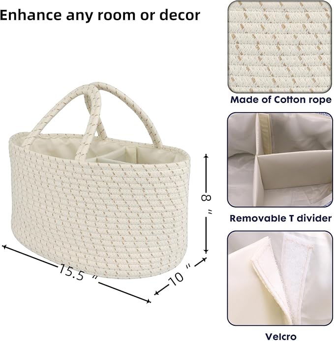 Diaper Caddy Organizer Cotton Rope Baby Basket Nursery Storage and Portable Tote Bag for Car Ideal Baby Shower Gifts and Registry Must-Have for Newborn Essentials Large striped-CubbioJoy