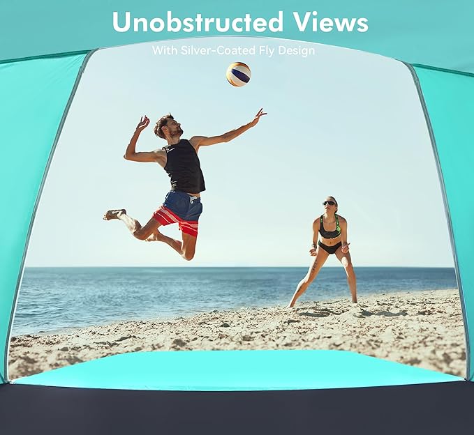 Beach Tent, Portable Sun Shelter for 2/3/4/6-8 Person with UPF 50+ UV Protection, Easy Setup Waterproof Beach Shade Canopy Cabana for Family Outdoor and Picnics, Fishing with Carrying Bag-CubbioJoy