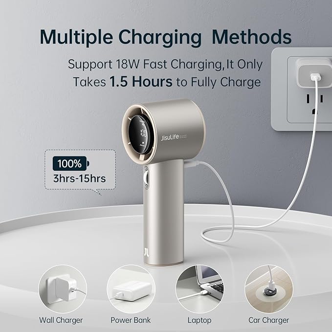 JISULIFE Handheld Fan Pro Series - Extreme Cooling Output: 1-100 Speed Scroll Wheel, Metal Body, Digital Display, 1.5H Fast Charge, 5000mAh-Portable Fan for Travel Outdoor, Gifts for Women Men(Brown)-CubbioJoy