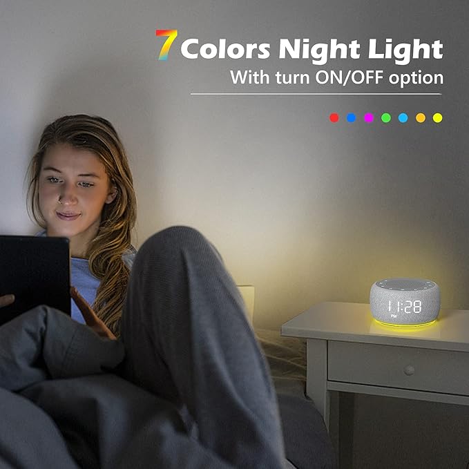 Buffbee Sound Machine & Alarm Clock 2-in-1, 18 Soothing Sound, 7 Night Light, Sleep Timer, Precise 30-Level Volume Control White Noise Machine-CubbioJoy