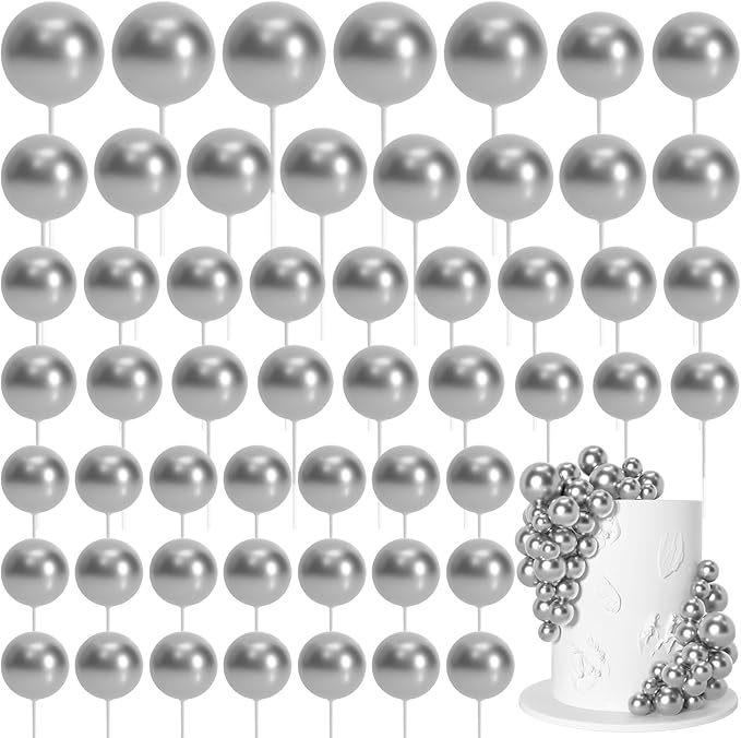 75 Pieces Silver Cake Balls Topper Decorations Foam Cupcake Topper Mini Balloon Cake Topper Picks for Cake Deco Birthday Party Wedding-CubbioJoy