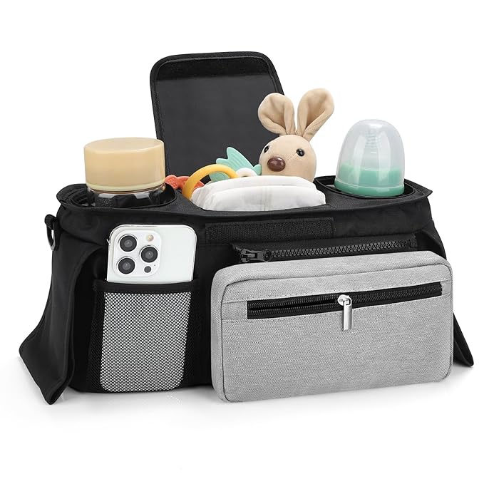 Accmor Universal Stroller Organizer with Insulated Cup Holder Detachable Phone Bag and Shoulder Strap,Stroller Bag Caddy Organizer Fits for Uppababy, Baby Jogger, Britax Strollers-CubbioJoy