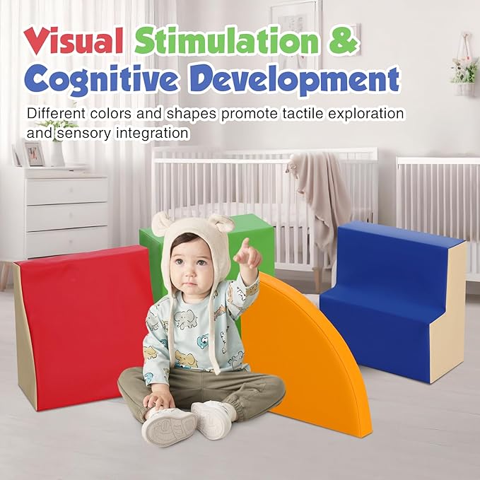 4-Piece Soft PU Leather Toddlers Climbing Toys, Foam Climbing Blocks for Toddlers, Baby Play Set Foam Climb Structures for Toddler 3+, Indoor Crawl Activity Play Gym-CubbioJoy