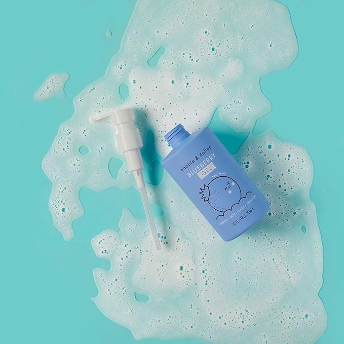 Dabble & Dollop Blueberry Body Wash & Shampoo - 3 in 1 Natural Bubble Bath for Kids, USA-Made, Paraben & Sulfate Free, Vegan, Gluten-Free, Tear-Free (10oz, Pack of 2)-CubbioJoy