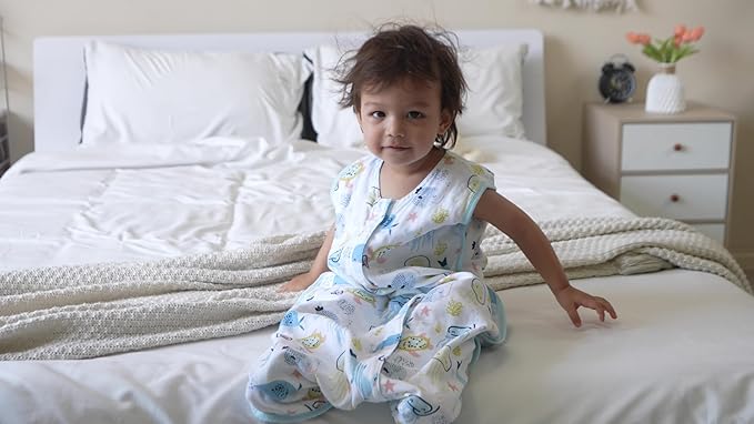Baby Sleep Sack 1-2 T Baby Wearable Blanket 100% Organic Cotton 0.5 TOG Muslin Toddler Sleeping Sacks 2- Way Zipper Warm 12-24 Months-CubbioJoy
