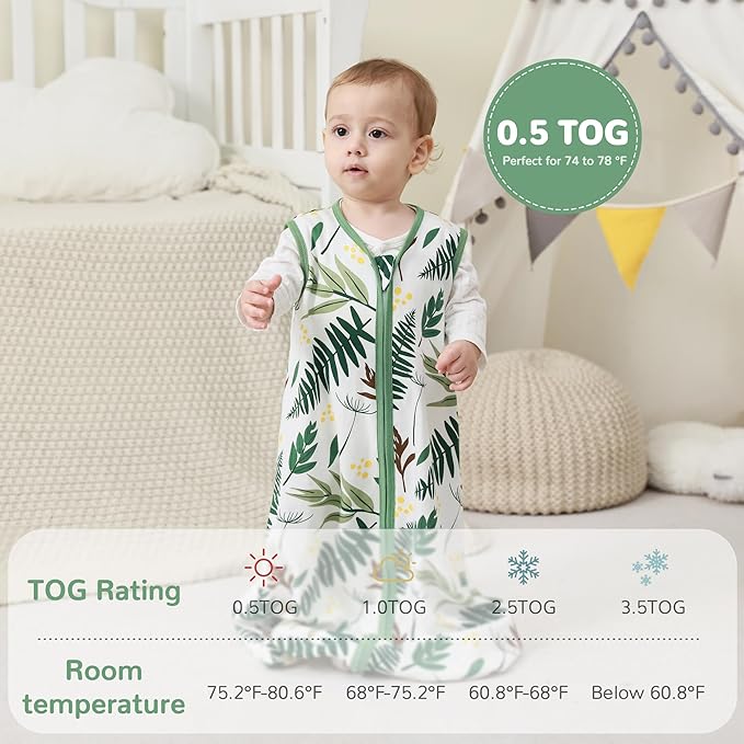 JELLYMONI Baby Sleep Sack 12-18 Months 100% Cotton Wearable Blanket, 0.5 TOG Soft Lightweight Toddler Sleeping Sack 3 Pack 2-Way Zipper Newborn Sleep Sacks-CubbioJoy