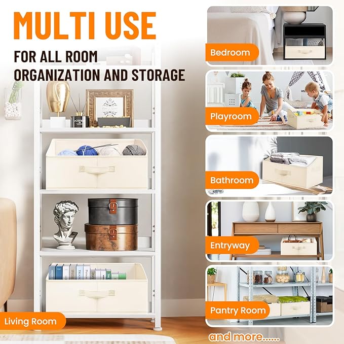 Criusia Closet Organizers Bins 4 Pack - Large Closet Shelf Organizer with Handles - Fabric Trapezoid Home Organization and Storage Baskets for Organizing Clothes Toy Blanket Towel Purse Hats-CubbioJoy