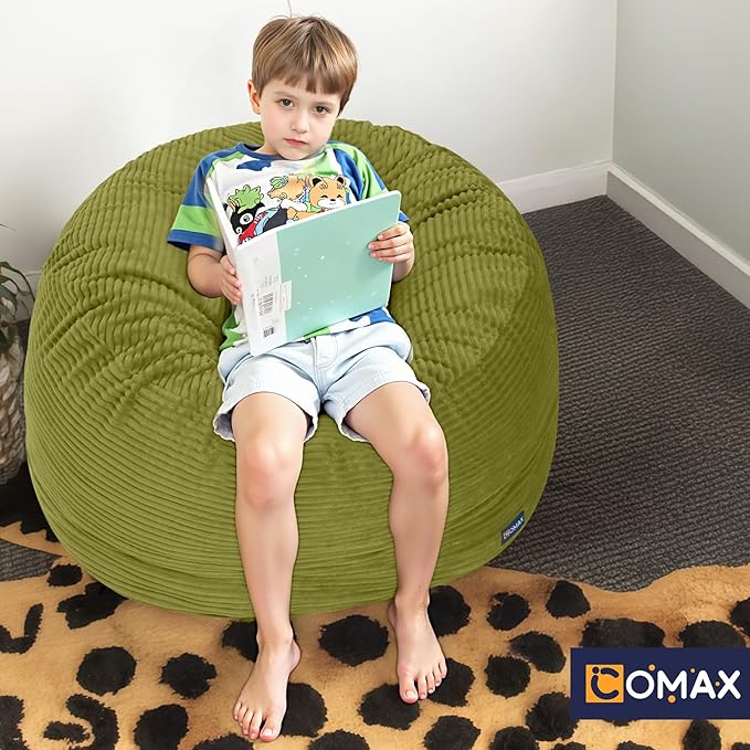 COMAX Kids Bean Bag Chair Turn into Beanbag Bed, Toddler Bean Chair Corduroy for Girl Boy Sleeping, Lazy Children Bean Bags with Filler, Convertible Child Floor Mattress, Light Green-CubbioJoy