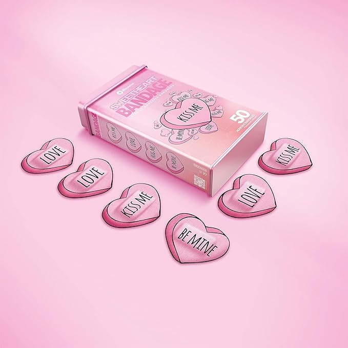 BioSwiss Bandages, Valentine Heart Shaped Self Adhesive Bandage, Latex Free Sterile Wound Care, Fun First Aid Kit Supplies for Kids, 50 Count-CubbioJoy