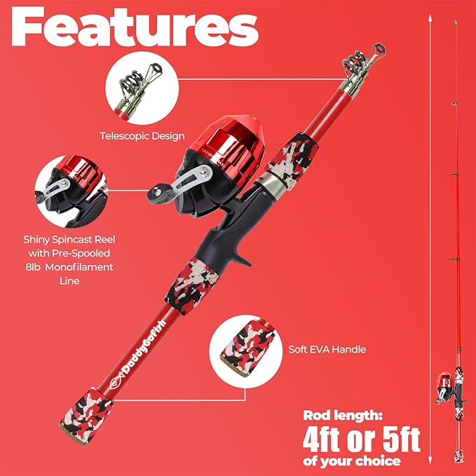 DaddyGoFish Kids Fishing Pole - Rod Reel Combo Tackle Box Starter Set - First Year Small Gear Kit for Boys Girls Toddler Youth Age Beginner Little Children-CubbioJoy