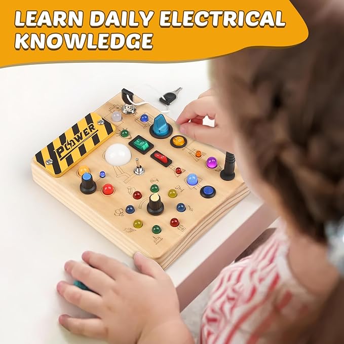 Joyreal Montessori Toddler Busy Board, 19 Led Wooden Sensory Board Educational Toy, Montessori Toys for 1-6 Year Old, Travel Toys Gifts for Toddlers Boys and Girls-CubbioJoy