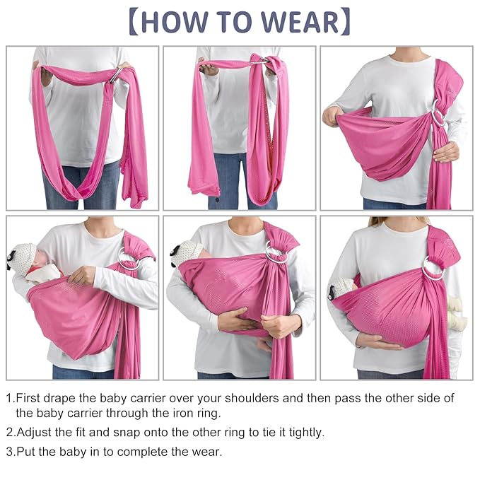 CUBY Water Baby Sling Carrier Lightweight Breathable Mesh Baby Wraps Carrier Adjustable Ring Sling Quick-Drying Baby Carriers Sling for Newborn Toddler Summer Swimming Pool Beach (Pink)-CubbioJoy