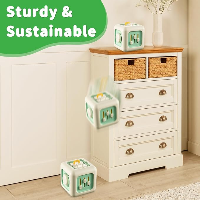 Busy Cube Toy, Sensory Toys for Toddlers 1-3, Baby Car Seat Toys 12-18 Months, Toddler Airplane Travel Toys Age 1-2, Learning Fine Motor Skills, 1st Birthday Gifts Boys Girls-CubbioJoy