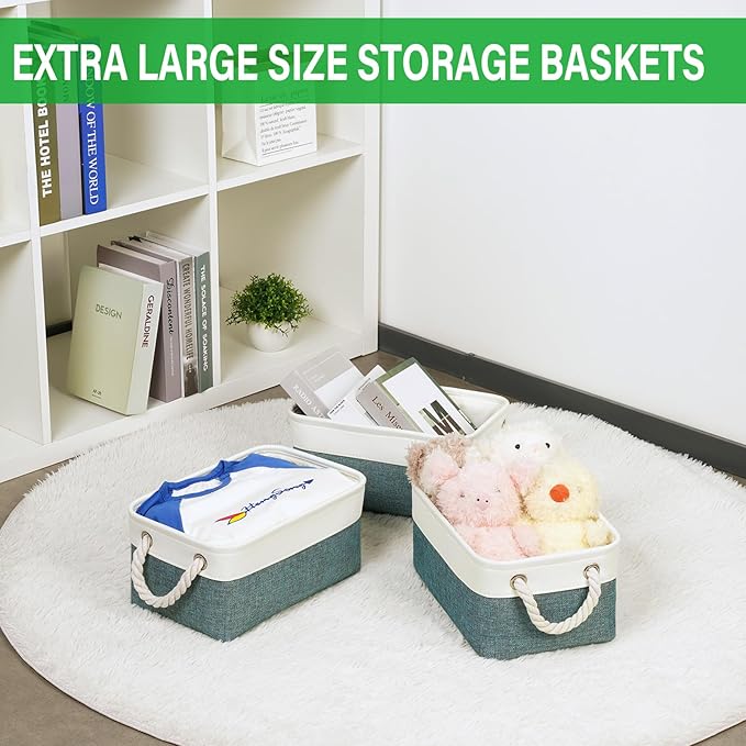 Bidtakay Small Storage Baskets for Shelves 3 Pack Fabric Storage Bins for Organizing Linen Collapsible Organizer for Closet-Deep Green-CubbioJoy