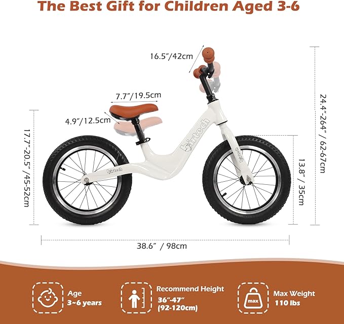 14" Kids Balance Bike for 3,4,5,6 Year Old Boys and Girls, Air Tires with Magnesium Alloy Frame, Lightweight No Pedal Toddler Training Bicycle-CubbioJoy