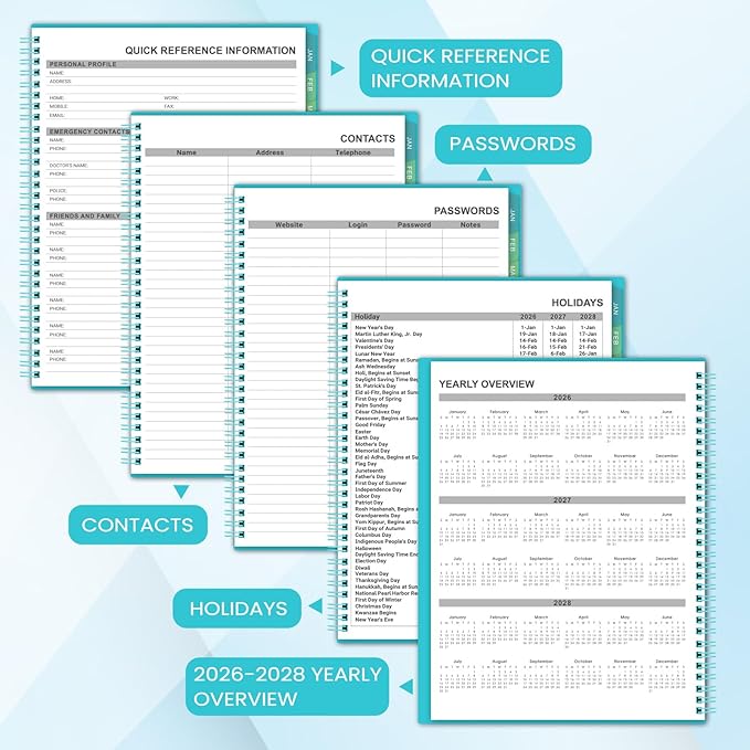 2026 Monthly Planner/Calendar - 2026 Planner, JAN 2026-DEC 2026, 12-Month Planner with Colorful Tabs, 2026 Calendar Planner for Daily Organizing - Waterproof Cover (8" x10", Monthly Pages & Notes, Blue)-CubbioJoy