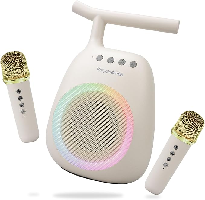 Karaoke Machine for Kids Adults Portable Bluetooth Speaker with 2 Wireless Microphones LED Lights Artistic Design 8-Hour Battery Support Family&Party Choice Fun for All Ages Gifts-CubbioJoy