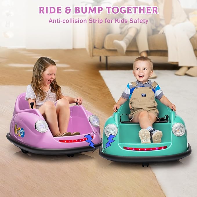 12V Bumper Car for Toddlers, Electric Toy Ride on Battery Car with Kids W/Parent Remote Control, 2-Speed, 360 Degree Spin, Music & LED Lights for Kids, Purple-CubbioJoy