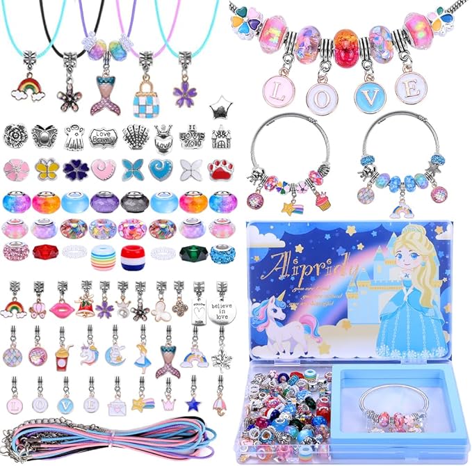 AIPRIDY Charm Bracelet Making Kit,Unicorn Mermaid Crafts Gifts Set Can Inspires Imagination and Creativity,Jewelry Making Kit Perfect Gifts for Girls 5-12 Years Old (104 Pieces)-CubbioJoy
