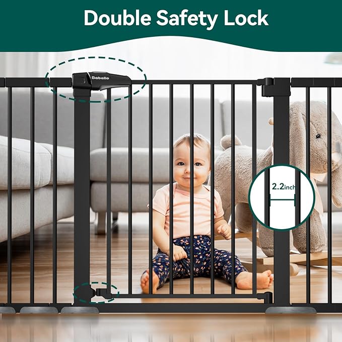BABELIO 36" Tall Baby Gate, 29-55" Auto Close Pressure Mounted Dog Gate for Doorways & Hallway, Pressguard Basics Easy Walk Thru Pet Gate, Extra Wide Metal Child Gate, Black-CubbioJoy