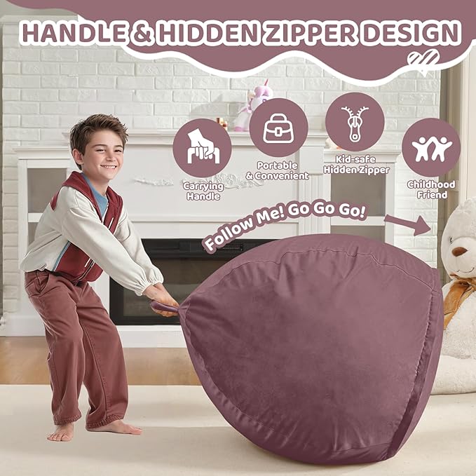 2FT Bean Bag Chair, Comfy Bean Bag Chairs with Memory Foam Filled, Fluffy Beanbag Sofa with Dutch Velvet Cover,Teardrop BeanBag Chairs for Living Room, Playroom - Dusty Pink-CubbioJoy