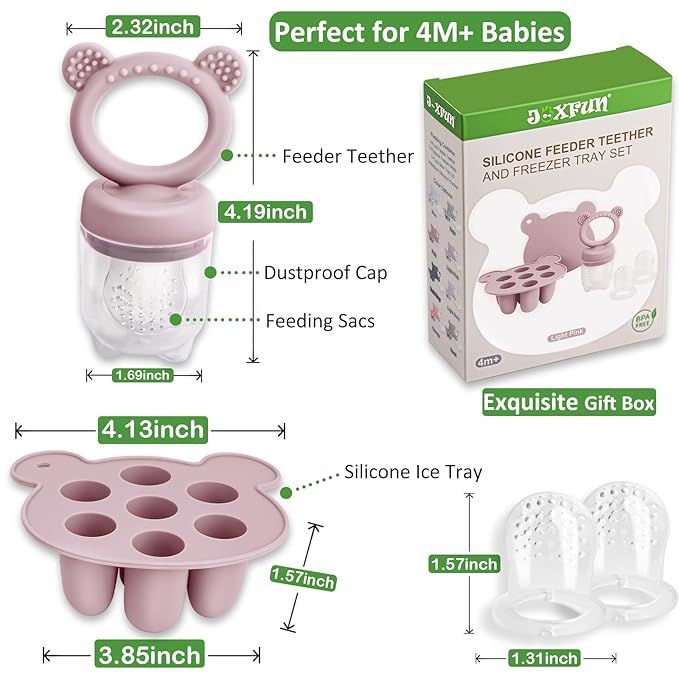 JEXFUN Silicone Breastmilk Popsicle Freezer Molds & Baby Fruit Food Feeder Pacifier, Baby Food Storage Containers Breast Milk Ice Cubes for Baby Teething & Infant Self Feeding, BPA Free - (Light Pink)-CubbioJoy