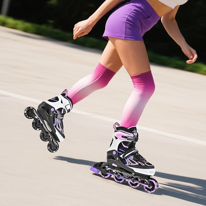2PM SPORTS Vinal Girls Adjustable Flashing Inline Skates, All Wheels Light Up, Fun Illuminating Skates for Kids Men Adult Women and Boys-CubbioJoy